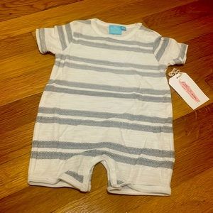 Baby Boy Stripped White and Blue Short-Sleeve Onesie